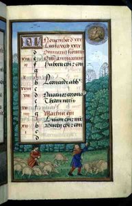 Herding Swine and Beating Oaks, Illuminated Calendar Page for November, from a Book of Hours, c.1500 by Flemish School