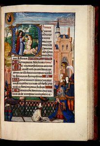 King David praying to the Virgin and Child and a historiated initial D depicting the creation of Eve, from a Book of Hours, Bruges, c.1510 by Flemish School