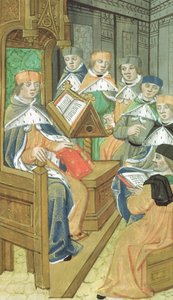 Lecture in hall, from De Medina Fen I. II, by Avicenna (980-1037)