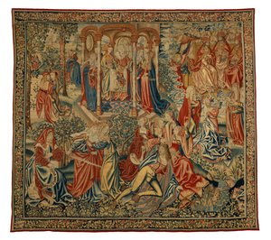 Tapestry, A Moral Allegory of Man or Justice Attacking Man, made in Flanders, Belgium, circa 1500 by Flemish School