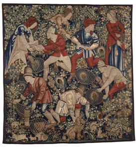 Tapestry Depicting Peasants Hunting Rabbits with Ferrets, Tournai, c.1450-75 by Flemish School