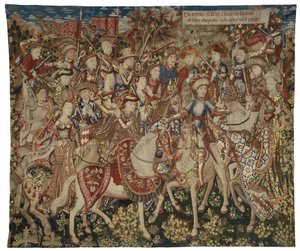 Tapestry featuring Hercules and his Companions on Mount Olympus, possibly made in Tournai, c.1465-70 by Flemish School