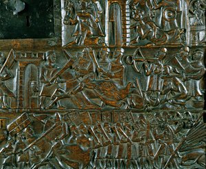 The Courtrai Chest Depicting Two Scenes from the Battle of the Golden Spurs Fought in Courtrai in 1302 (detail)