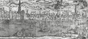 View of Antwerp Harbour, (detail), 1515-50 by Flemish School
