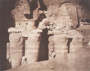 Abo-Sembil, Grand Speos, Colossal Statues Viewed from the Front Lower Part, 1851-52 by Félix Teynard
