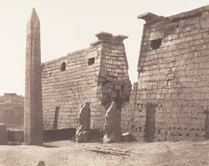 Louksor Thebes, Construction Anterior - Pylon, Colosses and Obelisk by Félix Teynard
