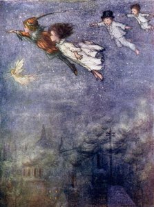Peter and the children flying through the night by Flora White