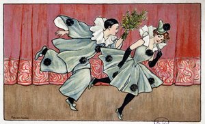 Pierrot Running After Columbine - Drawing by Florence Hardy, Early 20th Century by Florence Hardy