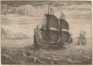 Ship in Full Sail with Two Flags by Follower of Pieter Bruegel the Elder