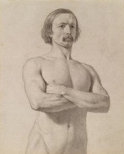Academic Nude Study, Half-Length with Moustache and Arms Folded, 1849
