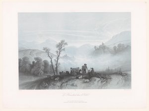 Shepherds with Cows and Sheep in a Misty Valley by Fortuné Ferogio