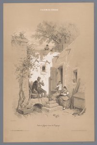 Parents with Children at Their Village Home (series title: Studies of Figures in a Landscape) by Fortuné Ferogio
