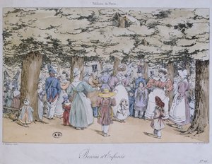 Children and Nannies in the Park, from the Tableau de Paris series, engraved by C. Motte by Fortune Delarue