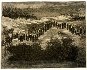 Carnac Menhir Alignments. Drawing by Victor Hugo, engraved by Meaulle. Extract from the text of Hugo (En voyage en Bretagne) by Fortune Louis Meaulle