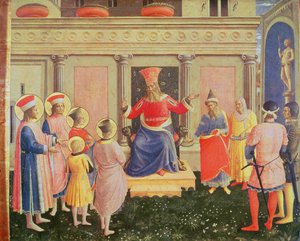 Saints Cosmas and Damian and their brothers before the proconsul Lysias, from the predella of the San Marco altarpiece, 1438-40 by Fra Angelico