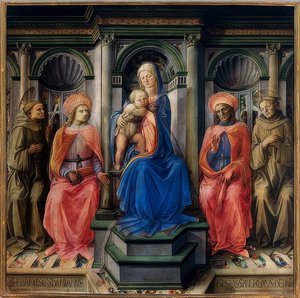 Enthroned Mary with Child and Saints Francis of Assisi, Damian, Cosmas, and Anthony of Padua