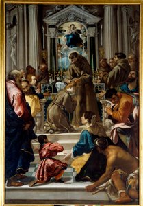Saint Francois of Assisi cuts the hair of Saint Claire