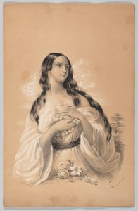 Woman Holding Flowers, in The New York Drawing Book, Containing a Series of Original Designs, 1847