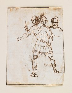 Study of Two Roman Soldiers and a Bearded Figure; Study of a Bearded Man Walking with a Stick by Francesco Allegrini