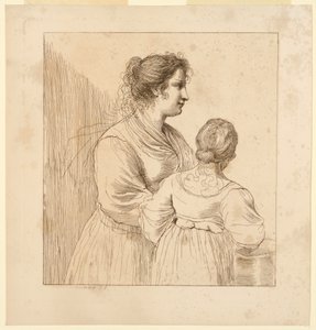 Two Young Women, One with Her Back Towards Beholder
