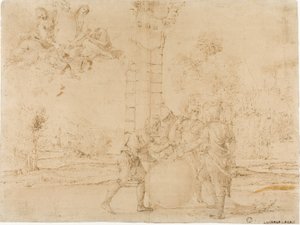 Octavian, Mark Antony, and Lepidus Dividing the Roman Empire, with Bologna in the Background by Francesco Brizio