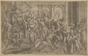 Saint Roch at left distributing alms to a group of people gathered around him, after A by Francesco Brizio