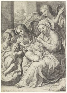 Mary and the Sleeping Christ Child Surrounded by Angels by Francesco Cozza