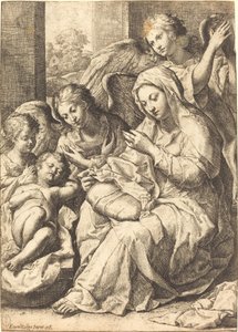 Virgin and Angels Watching Over the Sleeping Infant Jesus by Francesco Cozza