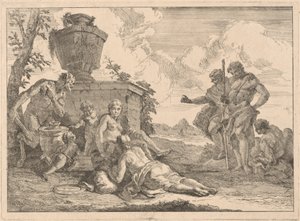 A Satyr with a Staff and Seven Other Figures by Francesco Fontebasso
