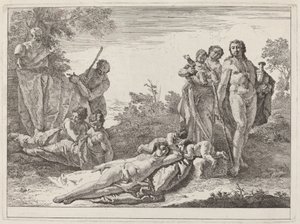 Apollo and Nymphs in a Landscape with a Bust of Pan by Francesco Fontebasso