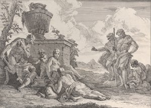 Satyr with Club and Seven Figures, from Bacchanals and Histories by Francesco Fontebasso