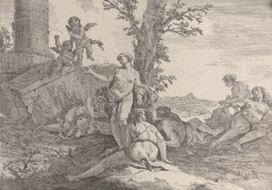 Six nymphs and two putti, from Bacchanals and Histories, 1744 by Francesco Fontebasso