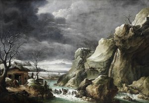 Travellers Approaching a Barn in a Winter Landscape, Under a Stormy Sky by Francesco Foschi