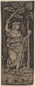 Allegorical Figure: Woman with Sword and Sphere by Francesco Francia or Peregrino da Cesena