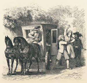 Abduction of Lucy, episode from Betrothed, by Alessandro Manzoni, illustration by Francesco Gonin for 1840 edition by Francesco Gonin