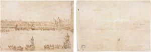 A Procession of Triumphal Cars in the Piazza San Marco, Venice, Celebrating the Visit of the Conti del Nord (recto) Three Sketches of Arches (verso) by Francesco Guardi