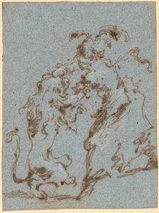 An Elegantly Dressed Woman Struggling with a Lion by Francesco Guardi