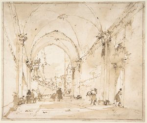 Architectural Capriccio: Vaulted Passageway Leading to a Square by Francesco Guardi