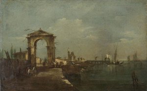 Landscape with a Quay and Ships on a Lake by Francesco Guardi