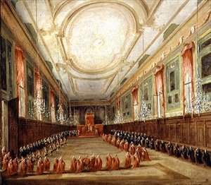 Pope Pius VI (1717-99) and Doge Paolo Renier in the Church of SS. Giovanni and Paolo by Francesco Guardi