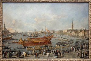 The start of the Bucentaurus towards the Lido of Venice on Ascension Day, the Doge participates in the major event of the Ascension celebrations, the wedding of Venice with the Adriatic commemorating the conquest of Dalmatia in the 14th century by Francesco Guardi
