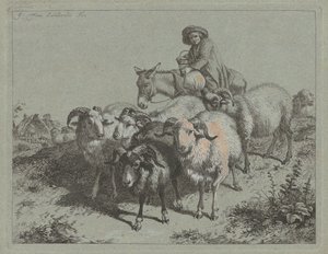 Boy on a Donkey Driving a Flock by Francesco Londonio