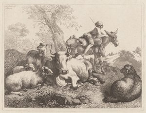 Boy on a Donkey Watching over a Group of Animals by Francesco Londonio