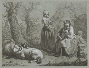 Three Shepherdesses with Sheep by Francesco Londonio