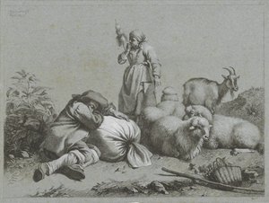 Shepherd and Shepherdess with Sheep and Goat by Francesco Londonio