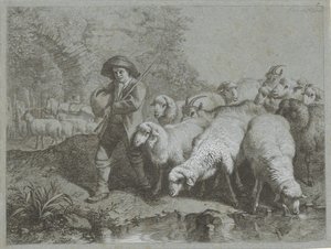 Shepherd with Flock of Sheep and Goats by Francesco Londonio