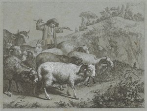 Shepherd with Rams, Goats, and Cow by Francesco Londonio