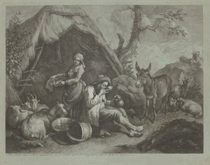 Seated Old Man and Woman with a Basket of Eggs by Francesco Londonio