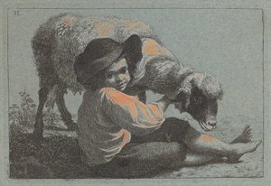 Seated Peasant Boy Holding a Sheep by Francesco Londonio