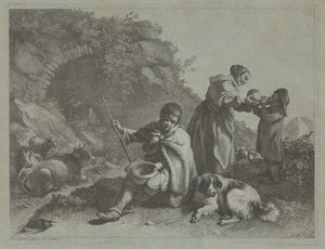 Seated Shepherd Boy and Woman Giving a Drink to a Child by Francesco Londonio